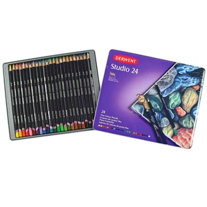 Derwent Studio 24 Colouring Pencils Tin Artist Pencil Set Art Colouring Books - Picture 1 of 6