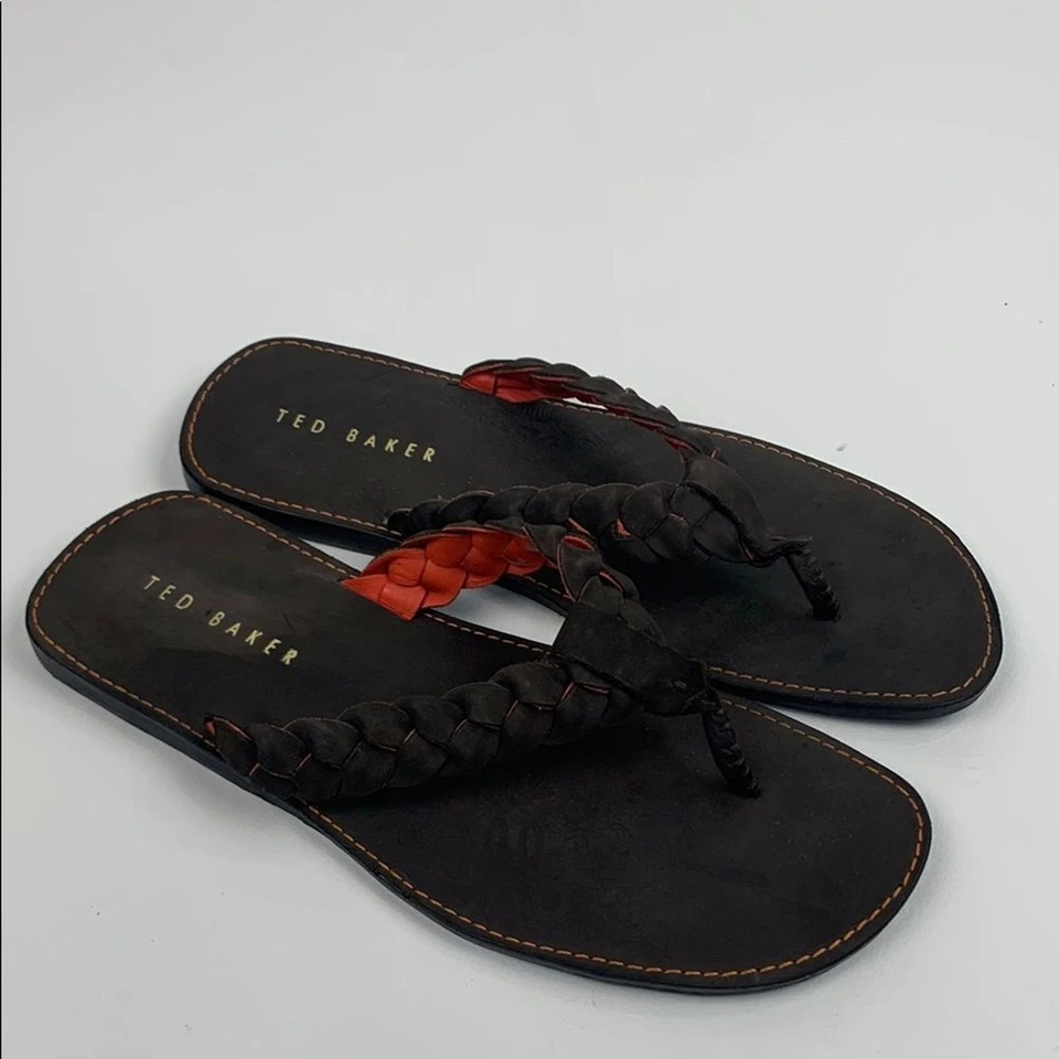 Chanclas Ted Baker trenzadas de cuero marrón estilo tanga para hombre 11-12 Foto 1 de 4