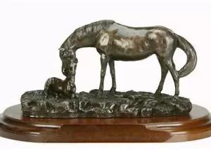 Pony and Foal Figure in Bronze Finish On A Wooden Base - Picture 1 of 1