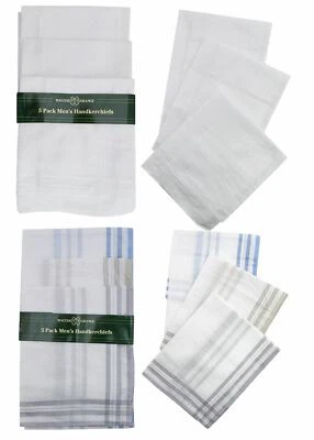 Walter Grange Handkerchiefs Hankies White or Striped Edge 5 or 10 Pack