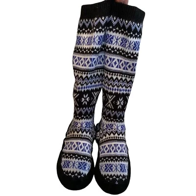 LL Bean Unisex Sweater Knit Slipper Sock Leather Sole- M 7.5-8.5 W- 9-10 - Image 1 of 4