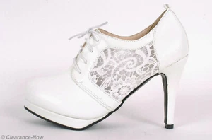 Special Occasion Wedding Shoes 40 - 9.5M White Lace Platform 4.5" Heel New 9649 - Picture 1 of 7