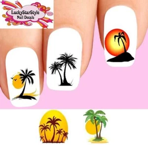 Juego de 20 calcomanías de uñas tobogán acuático - palmera con puesta de sol surtido - Imagen 1 de 1