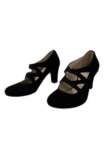 Life Stride Women Size 10 M Shoes Black Velvet 2 V sided Cross Straps 3.5in Heel - Picture 1 of 14