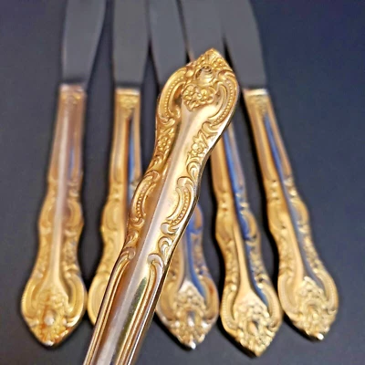 Lote de 6 Cuchillos de Cena International San Marcos 24 Cubiertos de Electroplato Dorado Foto 1 de 4