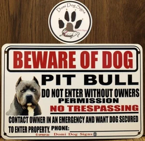 Metal Warning Pit Bull Dog Sign,CroppedEar Pit Beware Of Dog 8"x12" USA Made - Picture 1 of 1