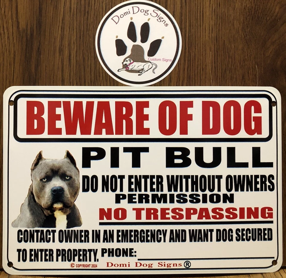 Metal Warning Pit Bull Dog Sign,CroppedEar Pit Beware Of Dog 8"x12" USA Made - Image 1 of 1