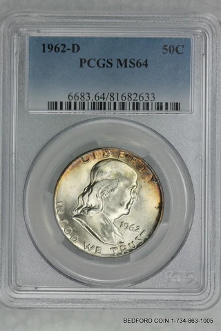 PCGS MS64 1962-D FRANKLIN SILVER HALF DOLLAR 50c  (BC33) Cover