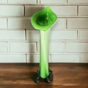 Vintage Murano Stil Kunst Glas Vase Jack in the Pulpit grüne Calla Lilie 15,5 Zoll - Bild 1 von 12
