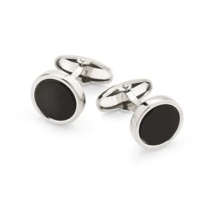 Gemelli da Polso Tondi in Argento 925 e Pietra Onice Unoaerre - Immagine 1 di 2