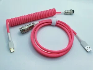 Custom Coiled Aviator Type-C Cable for Ducky Mechanical Keyboard (NEON PINK) - Picture 1 of 4