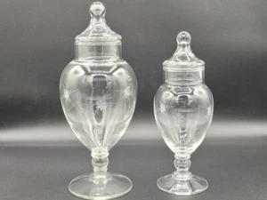 Vintage Glass APOTHECARY Drug Store Candy Jars with star pattern 10" 8.5" Set 2 - Picture 1 of 8