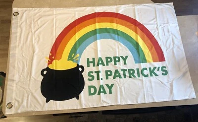 Bandera Arco Iris Feliz Día de San Patricio 3 pies x 5 pies grande al aire libre Foto 1 de 3