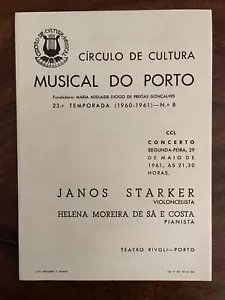 JANOS STARKER - Cello Recital Program 29/05/1961 Eccles Boccherini Brahms Kodaly - Picture 1 of 3