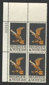 US. 1344. 6c. Register And Vote Issue. Plate Block of 4. MNH. 1968 - Picture 1 of 2