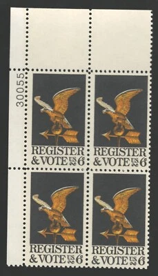 US. 1344. 6c. Register And Vote Issue. Plate Block of 4. MNH. 1968 - Image 1 of 2