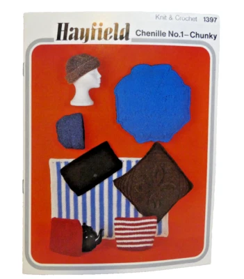 Knit Crochet Pattern Chunky Chenille Kitchen Bathroom Pillow Hat Cozy Placemat + - Image 1 of 4