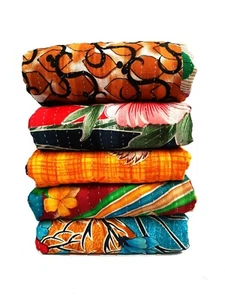Vintage Kantha Quilt Indian Bedspread Queen Reversible Bohemian Gudari Handmade - Picture 1 of 4