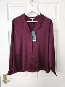 Hobbs Mirabel Satin Shirt Size 12 Burgundy Long Sleeves New With Tags RRP £69 - Picture 1 of 10