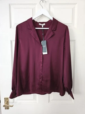 Hobbs Mirabel Satin Shirt Size 12 Burgundy Long Sleeves New With Tags RRP £69 - Image 1 of 4