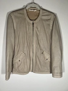 Isabel Marant cream perforated leather moto jacket crewneck sz 44(12) Parisian - Picture 1 of 13