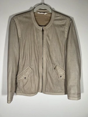 Isabel Marant cream perforated leather moto jacket crewneck sz 44(12) Parisian - Image 1 of 4