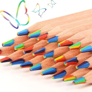 4Pcs Kids Colored Pencils Kids Wood Rainbow Pencils 7 Color in 1 Rainbow Gifts - Picture 1 of 10