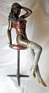 Dame auf Hocker Bronze Statue Guss Kunst Dekoration - Bild 1 von 13