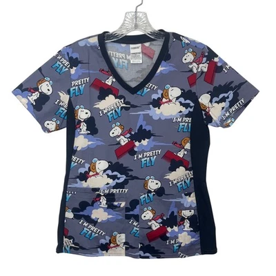 Snoopy Peanuts Scrubs Womens XS Blue New WOT Im Pretty Fly - Image 1 of 4