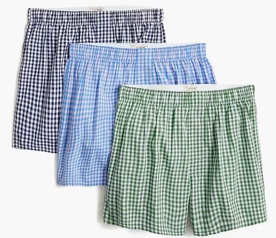 New! J Crew 3 Pack Mens XXL 2XL Boxer Shorts 100% cotton Pink Blue Green Checked - Image 1 of 4