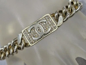 Chanel CC Logo CC Strass Curb Link Chain Bracelet 8" X 12.6mm $795 Out Of Stock - Picture 1 of 13