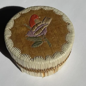 Vintage Native American Porcupine Quill Birch Bark Sweetgrass Basket Box 3” Bird - Picture 1 of 24