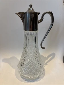 Vintage Cut Glass Silver Plated Claret Jug Decanter - Made in England -Antique - Picture 1 of 11