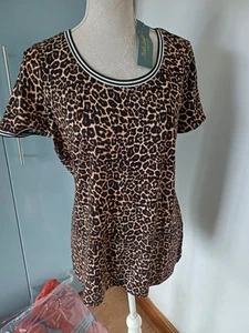 QVC RUTH LANGFORD ~ Leopard print Short Sleeve TOP ~ Size M 14-16 Bnwt - Picture 1 of 3