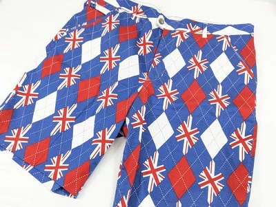 Royal Awesome 高尔夫短裤男式 38x9 Trew 英国国旗弹力性能 — 第 1/4 张图片