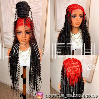 Human Hair CurlShips next day Cornrow Full lace Braided wig,black knotless braid - Image 1 of 4