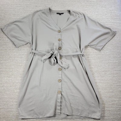 Velvet Hearts Shirt Dress Womens Large Cream Linen Blend Belted Button Down Mini - Image 1 of 4
