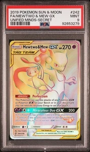 Mewtwo & Mew GX 242/236 PSA 9 Pokemon Unified Minds Secret Rare - Picture 1 of 4