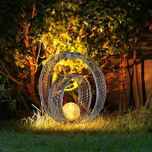 Solarlampe Außenlampe Gartendeko LED Terrassenlampe silber Erdspieß H 42 cm - Bild 1 von 12