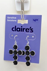NEW Black Rose Cross Earrings from Claire's - Picture 1 of 1