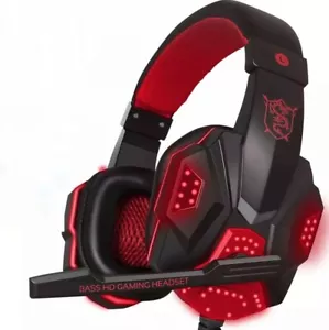 NEW Gaming Headset with Mic and LED Light for Laptop Computer Black Red Flexible - Picture 1 of 8