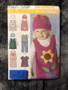 Simplicity Pattern 1567 Toddler Girls Jumper Top Pants 2 Length Top Hat Sz 1/2-4 - Picture 1 of 3