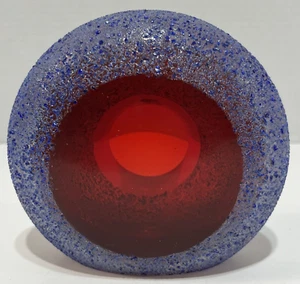 Vaso arte vetro testurizzata rubino rosso cobalto blu arte portacandele fermacandele votivo - Foto 1 di 17