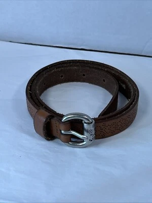 "Cinturón de flores de cuero genuino marrón fósil para mujer talla pequeña 3/4"" de ancho" Foto 1 de 4