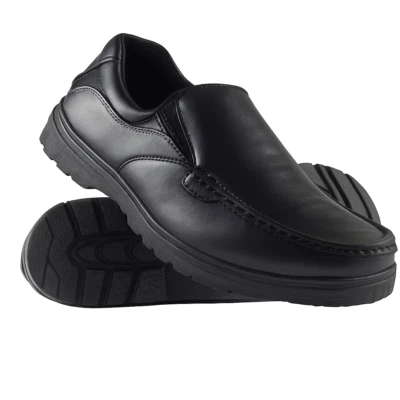 US BRASS MENS BLACK FAUX LEATHER SLIP ON FORMAL OFFICE BOYS PARTY SMART SHOES UK SIZES