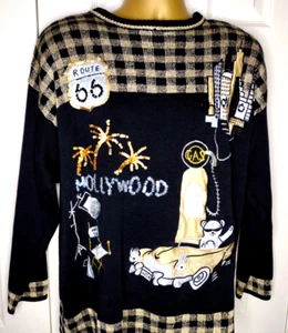VTG Sandylo Chicago Hollywood Route 66 Ugly Sweater Knit Women's One Size, Black - Picture 1 of 10