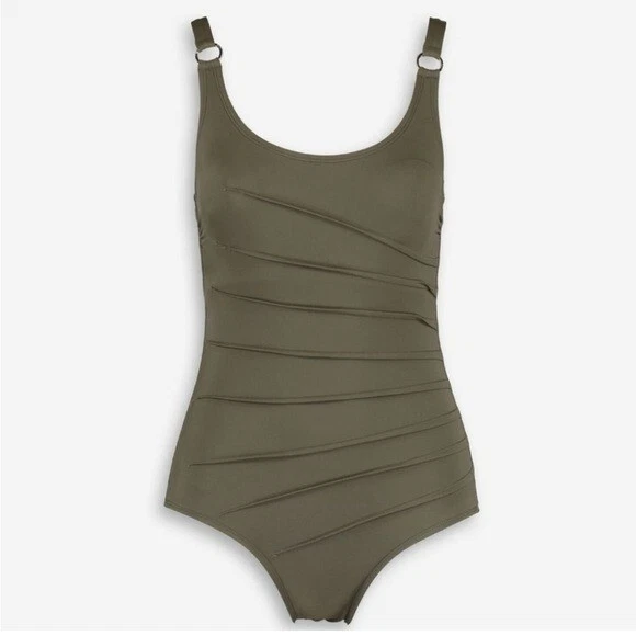 Traje de baño Calvin Klein verde oliva plisado Starburst traje de baño de una pieza talla 8 NUEVO Foto 1 de 4