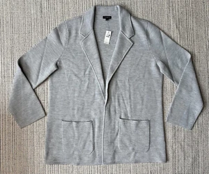 NWT Talbots Women’s Size Large Gray Cardigan Open Front Pockets Wool Blend - Picture 1 of 16