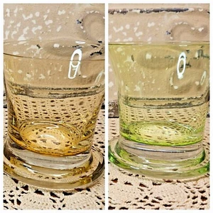 Choice of Yellow or Green Heavy Footed Short Tumbler Glasses MCM - Picture 1 of 15