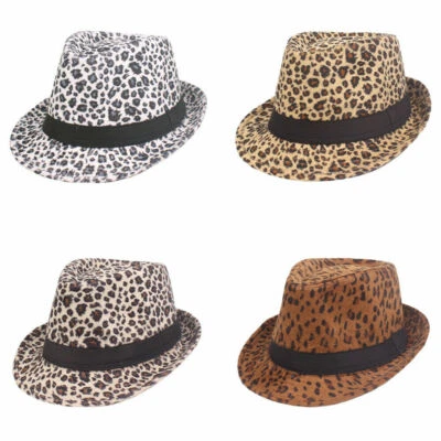 Unisex Mujeres Hombres Clásico Estampado de Leopardo Jazz Fedora Sombrero Trilby Gorra Exterior Foto 1 de 4